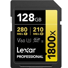 128 GB Lexar Professional 1800x 270MB/s UHS-II U3 V60 SDXC
