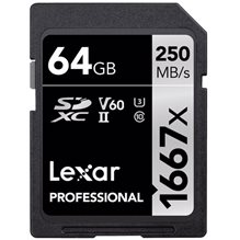 64 GB Lexar Professional 1667x 250MB/s UHS-II U3 V60 SDXC